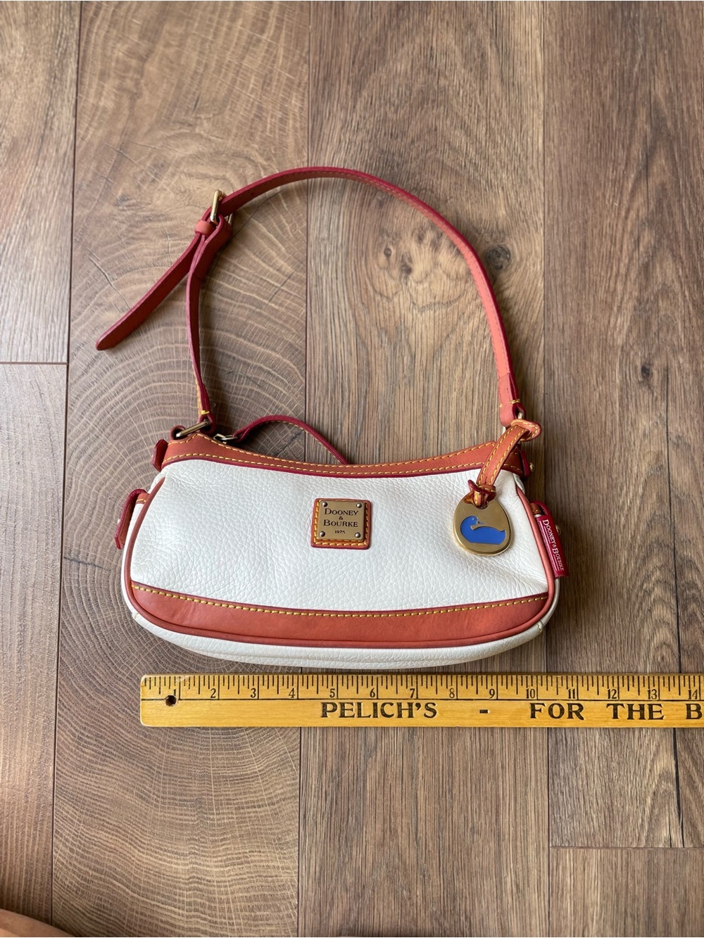 Vtg Dooney & Bourke Pebble Grain Baguette Leather Shoulder Y2K Bone White Tan